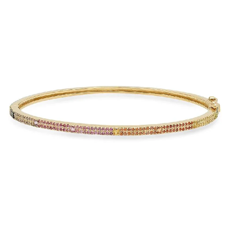 Ladies bracelets modern elegance -RAINBOW SAPPHIRE HINGE BRACELET, GOLD