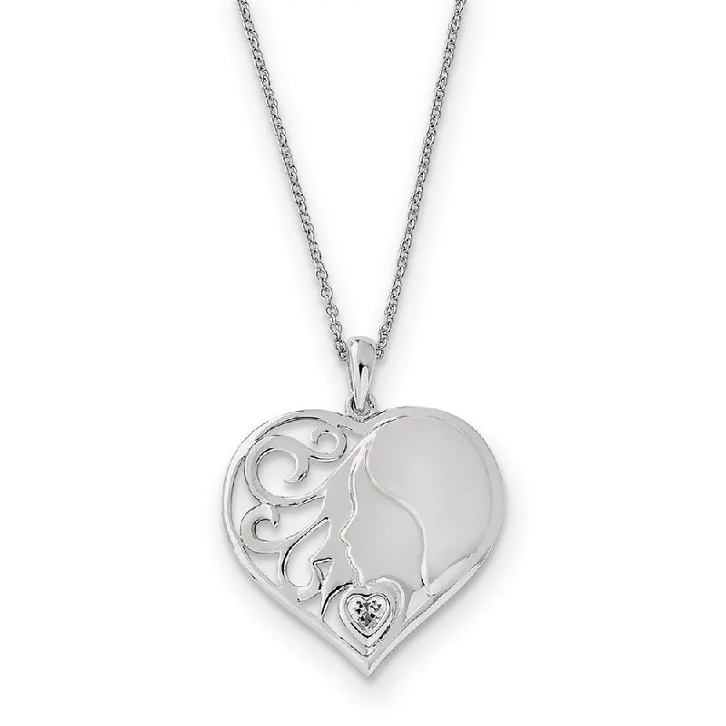 Ladies necklaces for spa days -Sterling Silver & CZ My Daughter, My Heart's Treasure Necklace, 18 In.