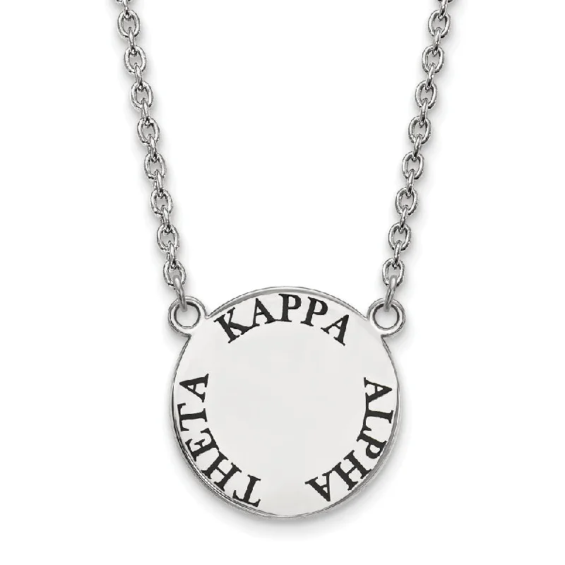 Ladies necklaces for hangout vibes -Sterling Silver Kappa Alpha Theta Large Black Enamel Necklace