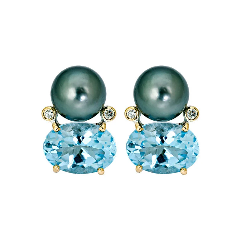 ladies-wedding-silver-earrings-Earrings- Blue Topaz, South Sea Pearl and Diamond