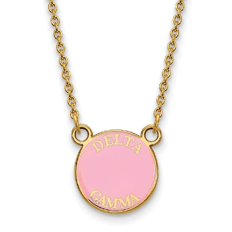 Ladies necklaces engraved flair -14K Plated Silver Delta Gamma Small Pink Enamel Necklace