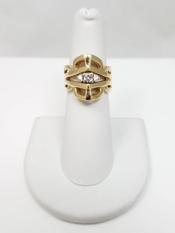 ladies-bridal-rose-gold-rings-Geometrical Vintage 14k Yellow Gold Natural Diamond Custom Ring