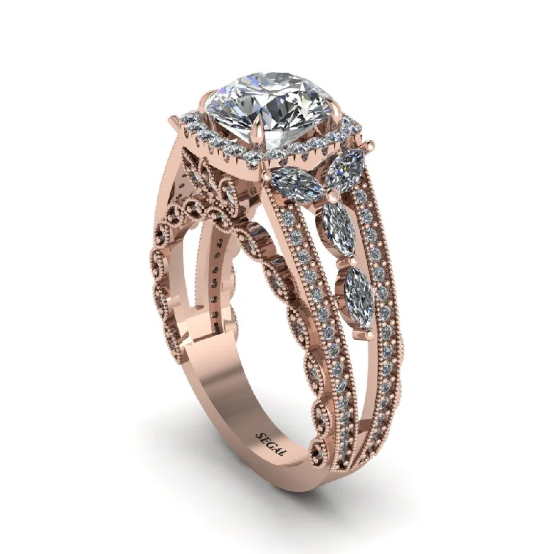 engagement-rose-gold-halo-rings-Diamond Eternal Embrace Double Shank Filigree Engagement Ring - Celine No. 2