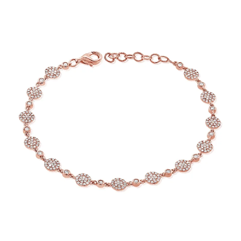 Ladies bracelets with flame pendants -14K Rose Gold Diamond Pave Disc Bracelet