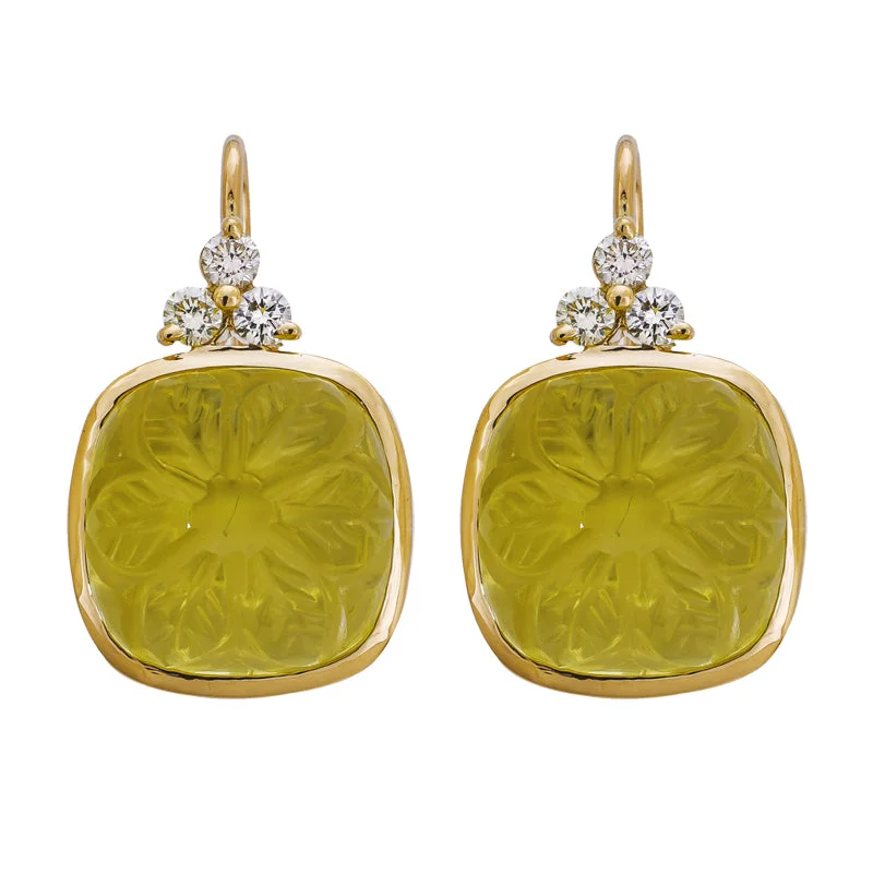 ladies-handmade-hook-earrings-EARRINGS- LEMON QUARTZ AND DIAMOND IN 18K GOLD