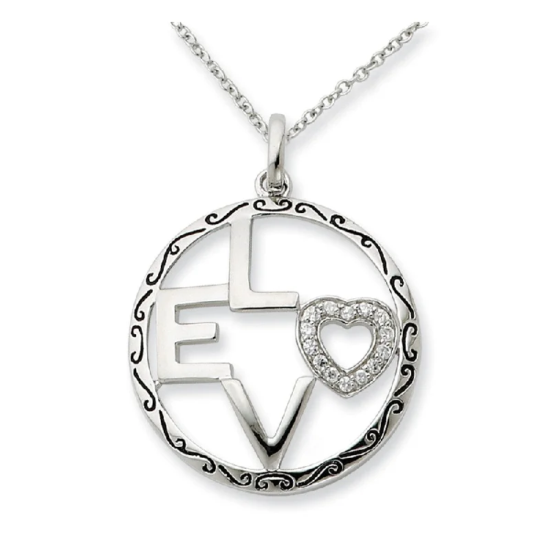 Ladies necklaces wave-inspired -Rhodium Plated Sterling Silver & CZ, Love Circle Necklace, 18 Inch