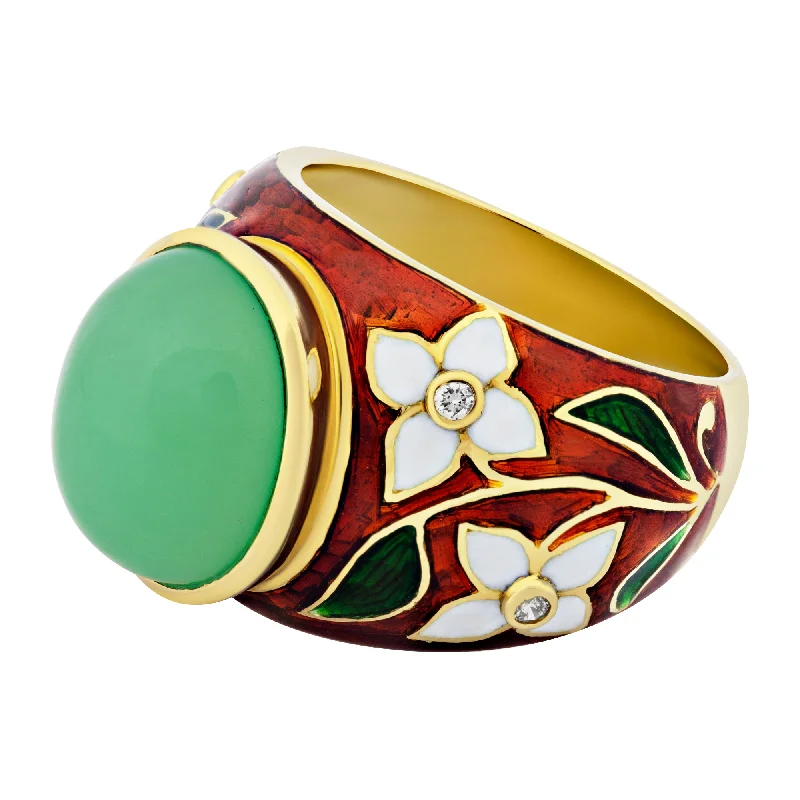 ladies-white-gold-pave-rings-Ring- Chrysoprase And Diamond (enamel) (2022J)