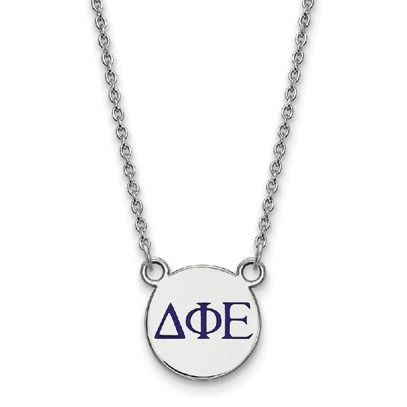 Ladies necklaces with navy lapis -Sterling Silver Delta Phi Epsilon Small Blue Enamel Greek Necklace