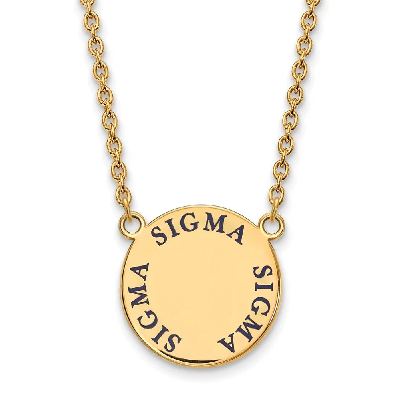 Ladies necklaces with peace charms -14K Plated Silver Sigma Sigma Sigma Large Blue Enamel Necklace