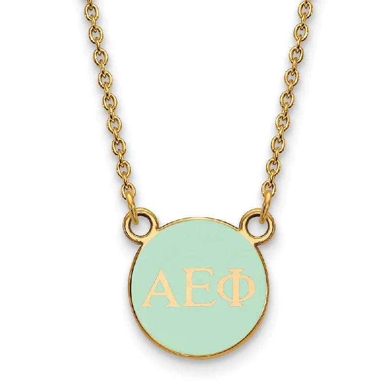 Ladies necklaces with dusk hematite -14K Plated Silver Alpha Epsilon Phi XS Aqua Enamel Disc Necklace