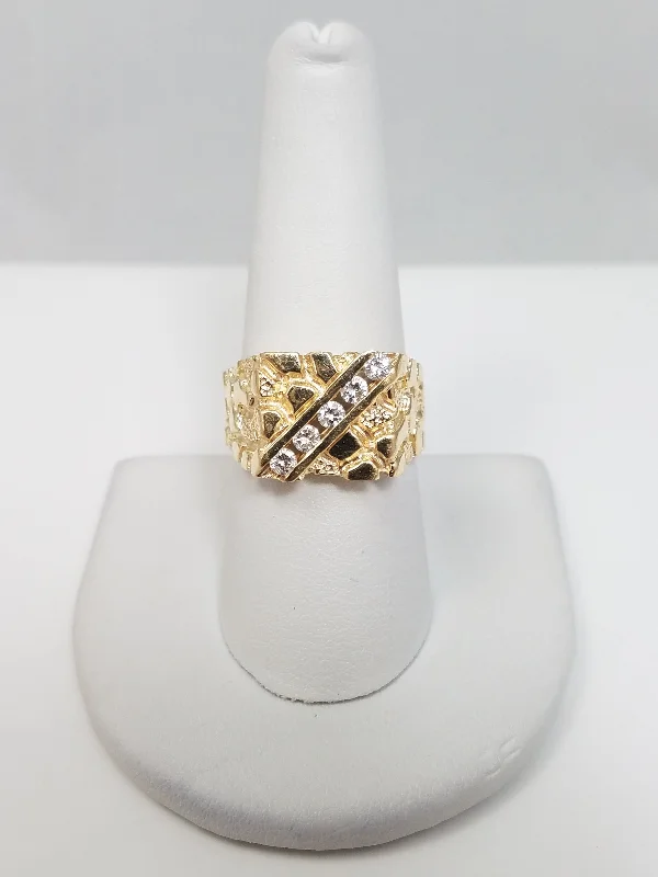 ladies-asscher-cut-rose-gold-rings-Bold 14k Yellow Gold Natural Diamond Nugget Ring