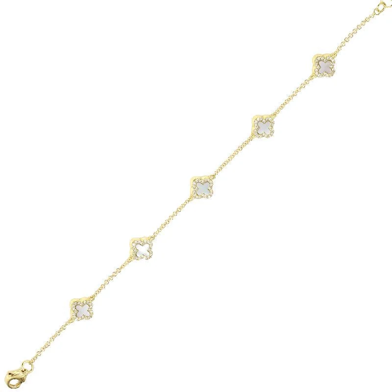 Ladies bracelets for nomad vibes -14k Yellow Gold Diamond & Mother of Pearl Clover Bracelet