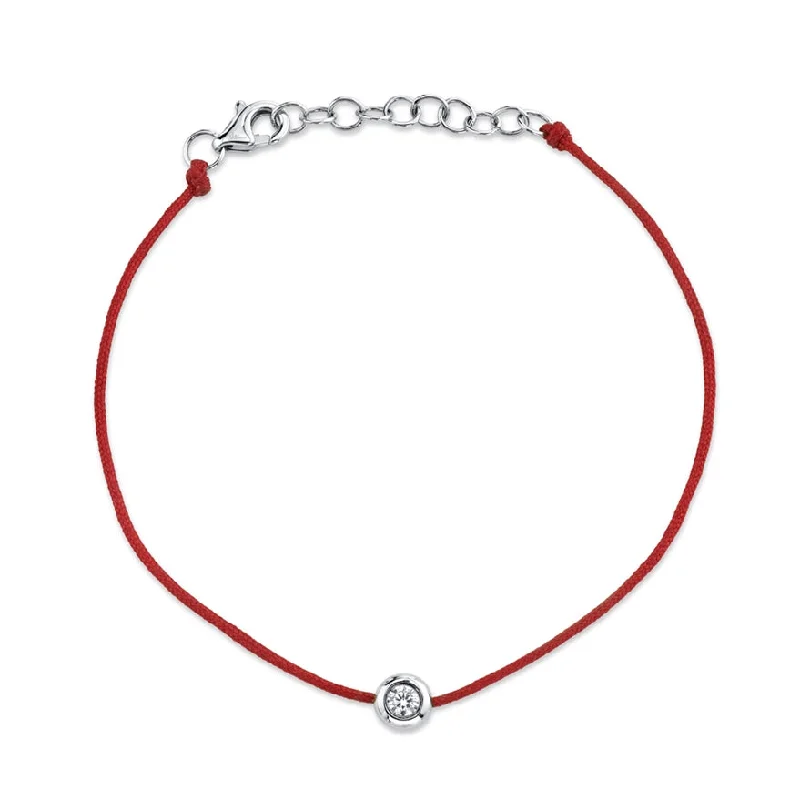 Ladies bracelets soft hues -14K White Gold Red String Diamond Bezel Bracelet