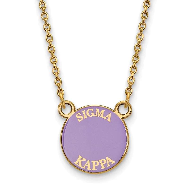 Ladies necklaces for travel vibes -14K Plated Silver Sigma Kappa Small Enamel Disc Necklace