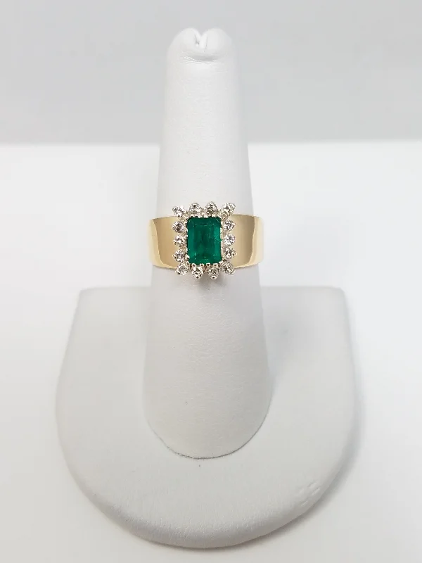 ladies-round-silver-rings-Brilliant 14k Yellow Gold Synthetic Emerald Natural Diamond Ring