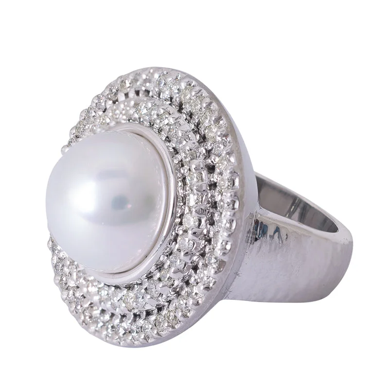 ladies-pearl-cluster-rings-Repair - Ring - Pearl and Diamond in Sterling Silver (SKU : 272MS)