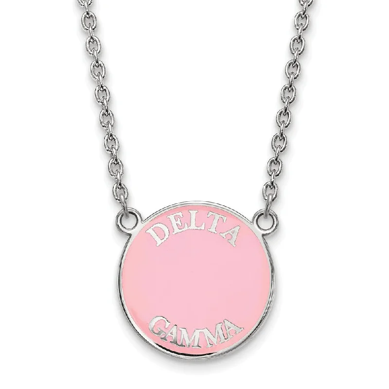 Ladies necklaces sleek modernity -Sterling Silver Delta Gamma Large Enamel Disc Necklace