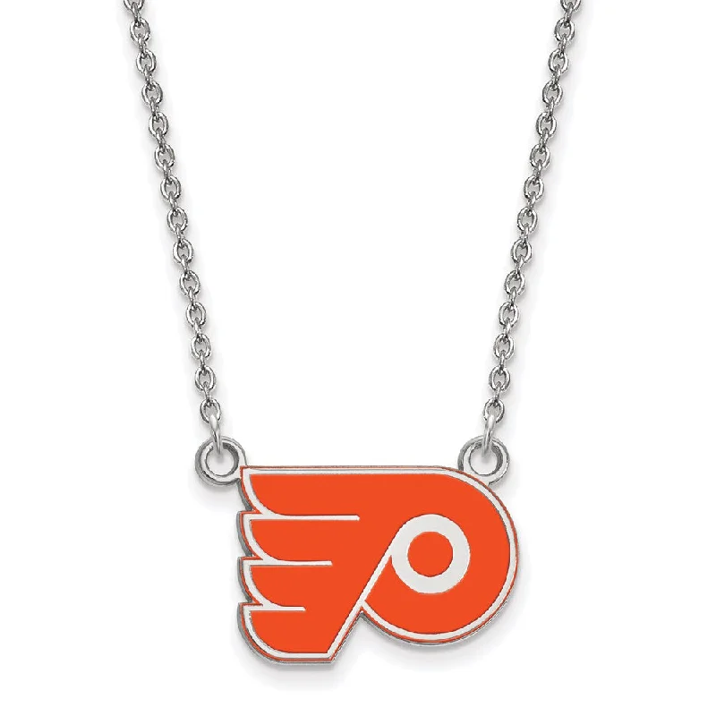 Ladies necklaces for style icons -Sterling Silver NHL Flyers Small Enamel Necklace, 18 Inch