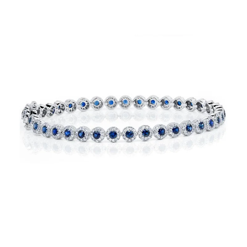 Ladies bracelets for coffee vibes -14K White Gold Diamond Halo + Blue Sapphire Bracelet