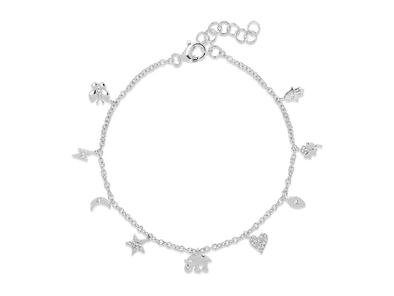 Ladies bracelets for meadow vibes -14K White Gold Diamond Charm Bracelet