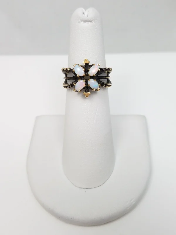 ladies-cushion-cut-rose-gold-rings-Vintage 14k Yellow Gold Natural Australian Opal Ring