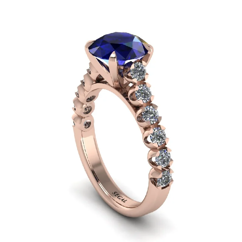 engagement-rose-gold-wide-band-rings-2ct Round Cut Sapphire 14K Gold Engagement Ring - Christina No. 14