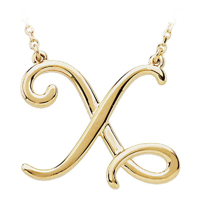 Ladies necklaces for instructors -14k Yellow Gold, Olivia Collection, Medium Script Initial X Necklace