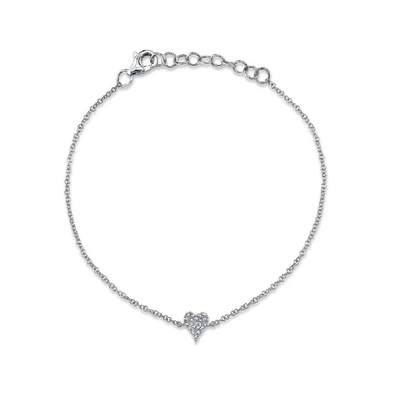 Ladies bracelets for craft vibes -14K White Gold Diamond Pave Heart Bracelet