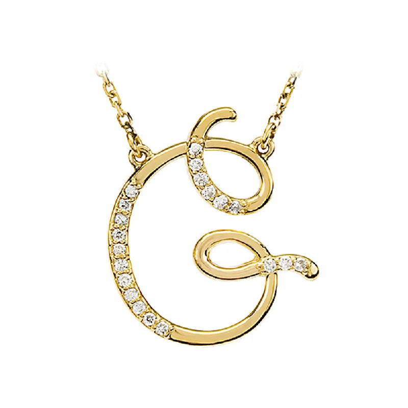 Ladies necklaces sleek elegance -1/10 Ctw Diamond 14k Yellow Gold Medium Script Initial G Necklace 17in