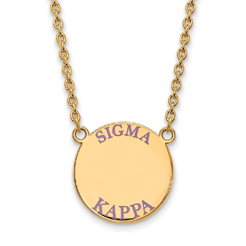 Ladies necklaces for gathering vibes -14K Plated Silver Sigma Kappa Large Purple Enamel Necklace