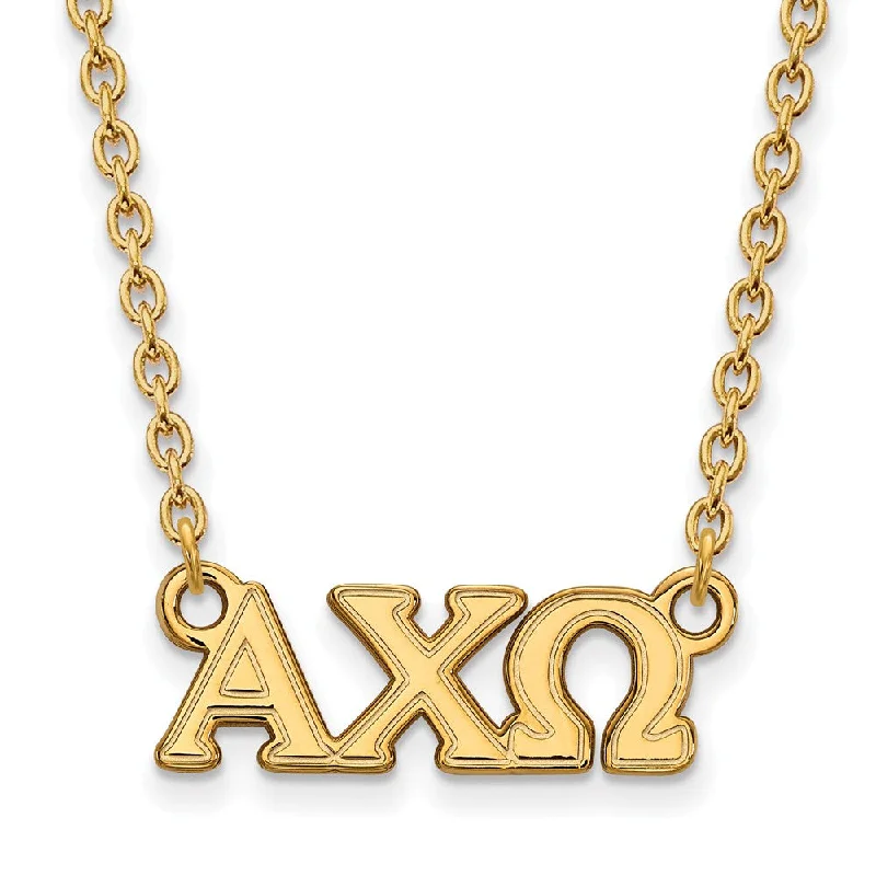 Ladies necklaces for instructors -14K Plated Silver Alpha Chi Omega Small Greek Letters Necklace