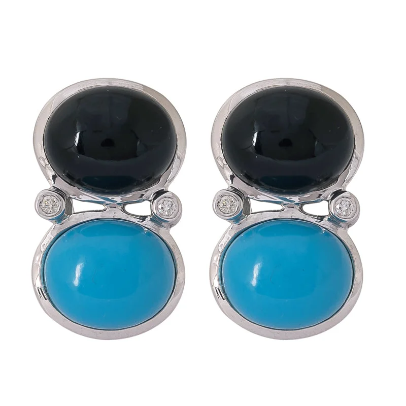 ladies-moon-rose-gold-earrings-Earrings- Black Onyx, Turquoise and Diamond