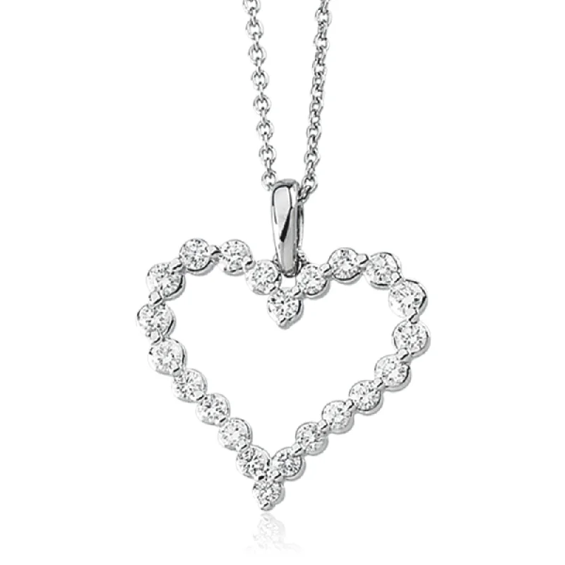 Ladies necklaces for justice seekers -Diamond Heart Necklace in 14k White Gold, 1 Carat