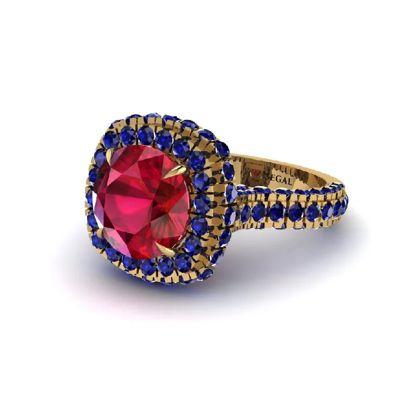 engagement-modern-platinum-rings-Ruby Pave Double Halo Engagement Ring - Eve No. 70