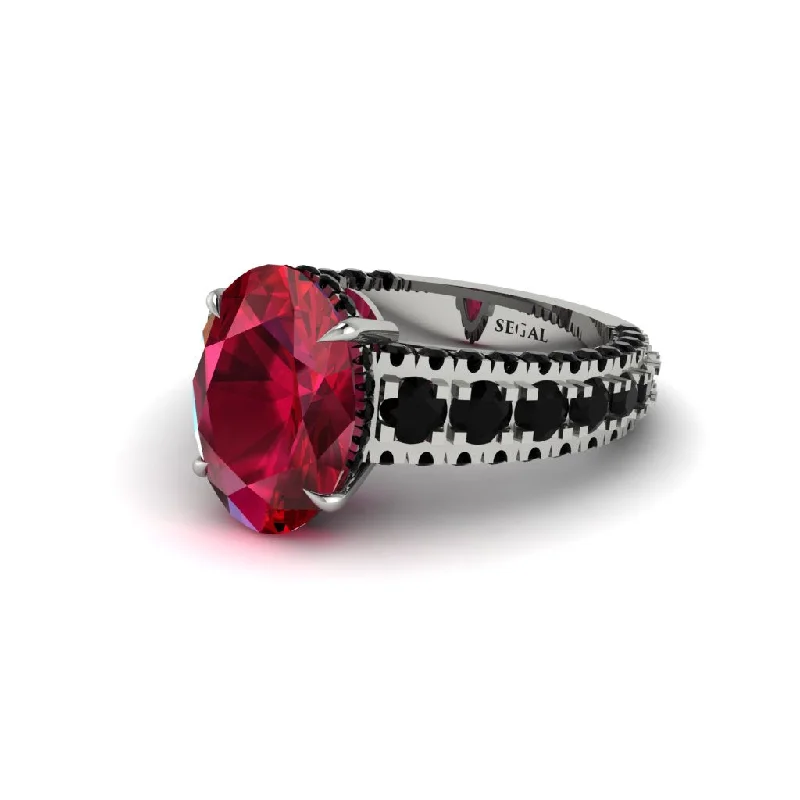 engagement-custom-white-gold-rings-4ct Oval Cut Ruby Pave Engagement Ring - Selah No. 42