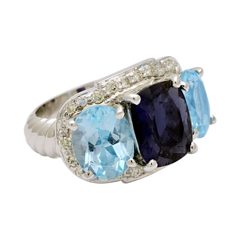 ladies-unique-diamond-rings-Ring-Iolite, Blue Topaz and Diamond