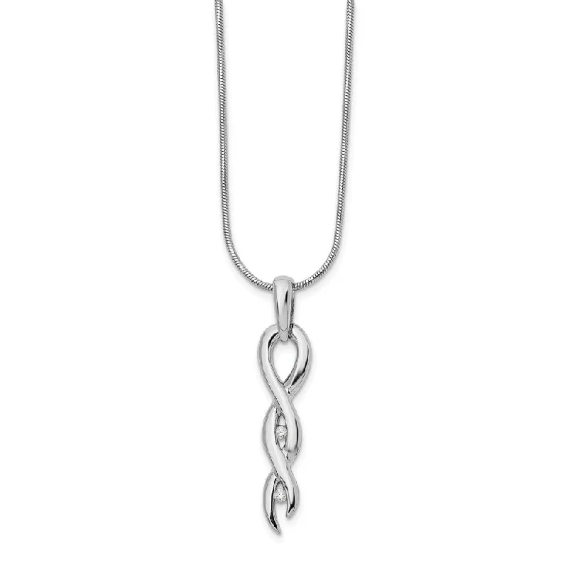 Ladies necklaces with faceted beads -Diamond Twisted Vertical Necklace in Rhodium Plated Silver, 18-20 Inch