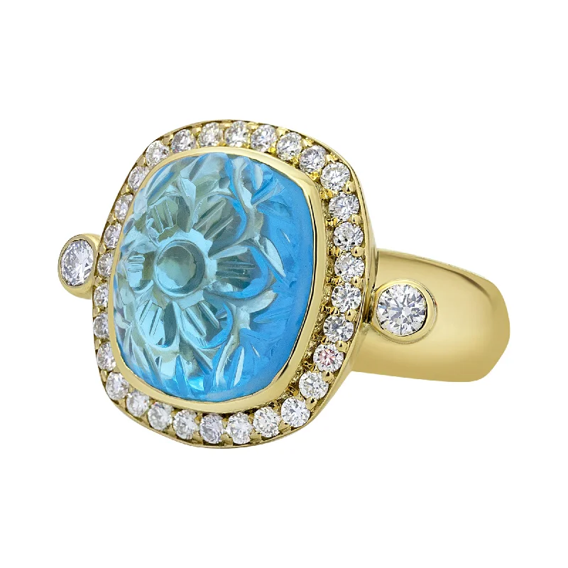 ladies-unique-rose-gold-rings-Ring - Blue Topaz And Diamond (2329A)