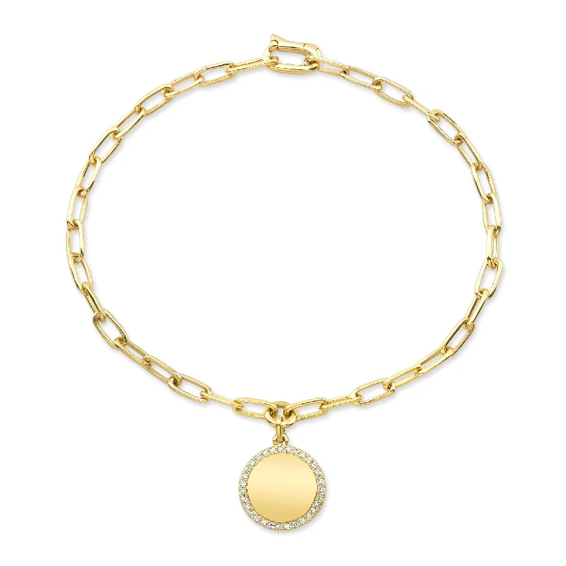 Ladies bracelets trendy elegance -14K Yellow Gold Diamond Disc Paperclip Bracelet