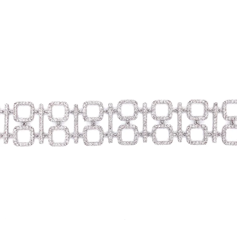 Ladies bracelets fancy charm -18K White Gold Diamond Square + Bar Link Bracelet