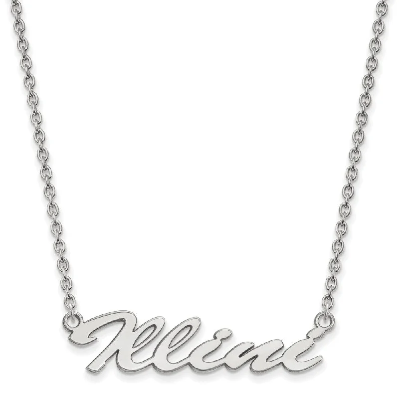 Ladies necklaces soft blush gold -Sterling Silver U of Illinois Medium Script Pendant Necklace