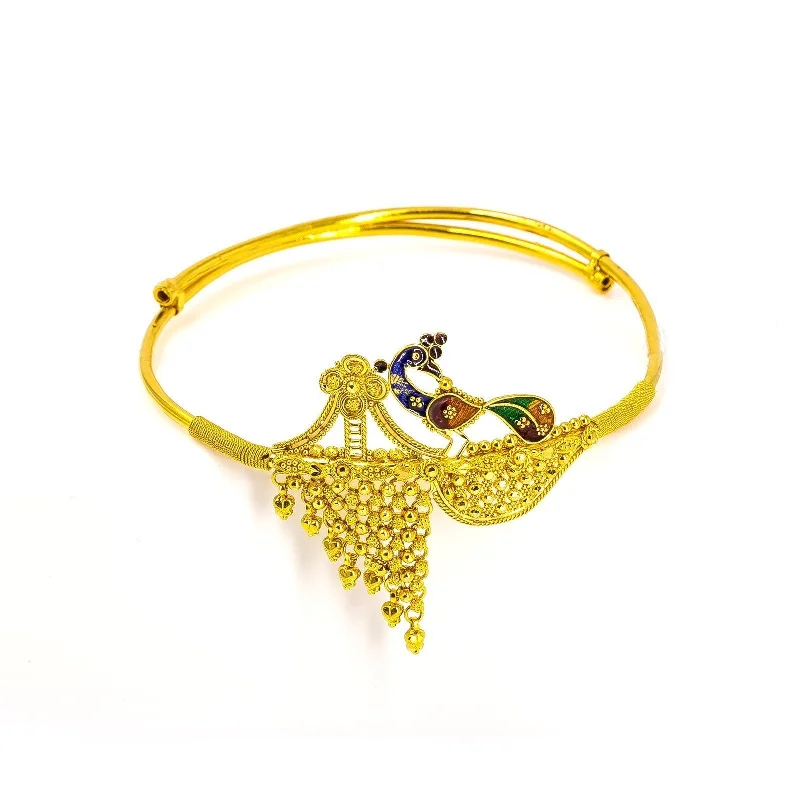 Ladies bracelets trendy flair -22K Yellow Gold Vanki Arm Bracelet W/ Asymmetric Meenakari Peacock Accent