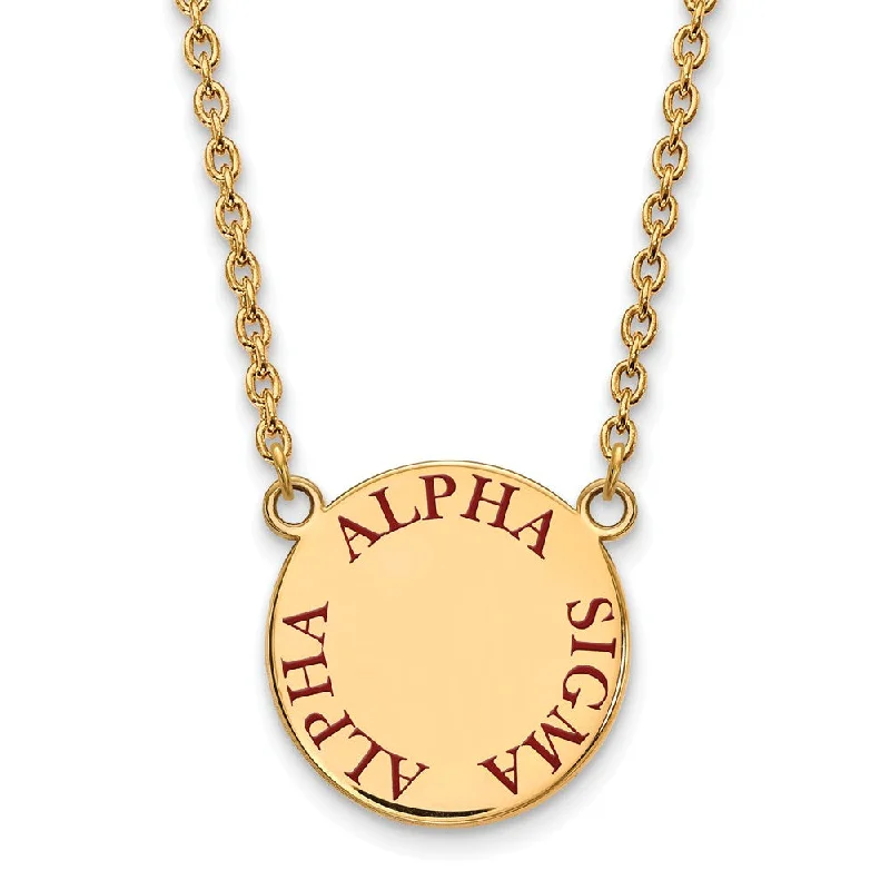 Ladies necklaces with coral rubies -14K Plated Silver Alpha Sigma Alpha Large Enamel Necklace