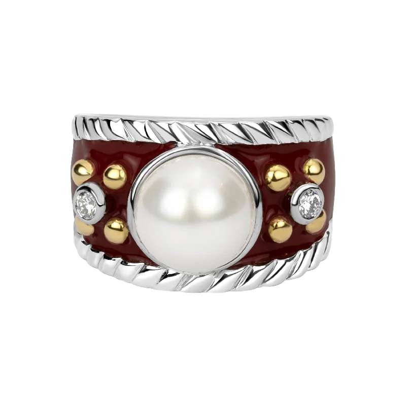 ladies-pearl-cluster-rings-Ring - Pearl And Diamond (enamel)