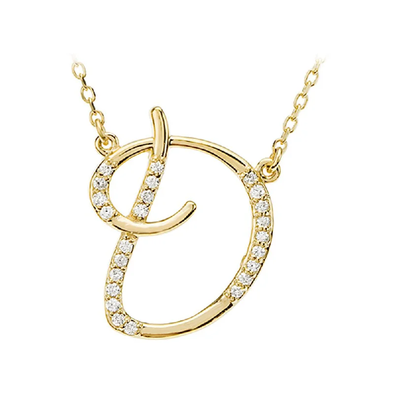 Ladies necklaces for reader vibes -1/8 Ct Diamond 14k Yellow Gold Medium Script Initial D Necklace, 17in