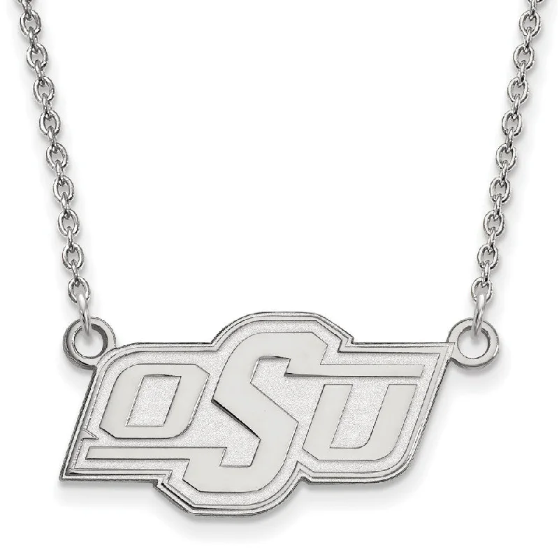 Ladies necklaces for travel vibes -14k White Gold Oklahoma State OSU Small Pendant Necklace