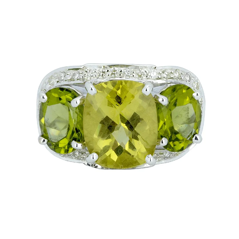 ladies-round-sapphire-rings-Ring - Lemon Quartz, Peridot And Diamond