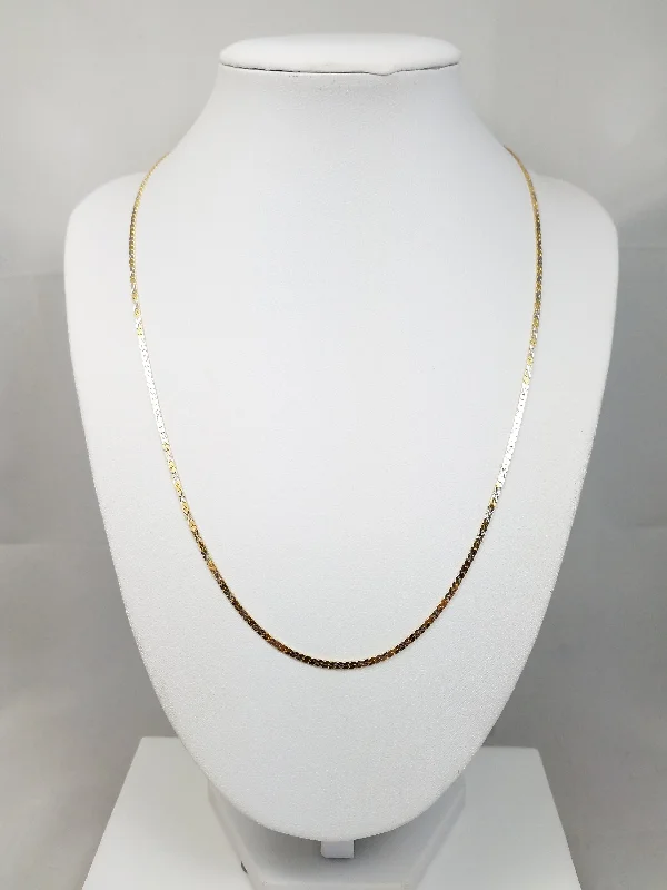 ladies-silver-bezel-rings-Stylish 20" Solid 18k Two Tone Gold Diamond Cut Herringbone Chain