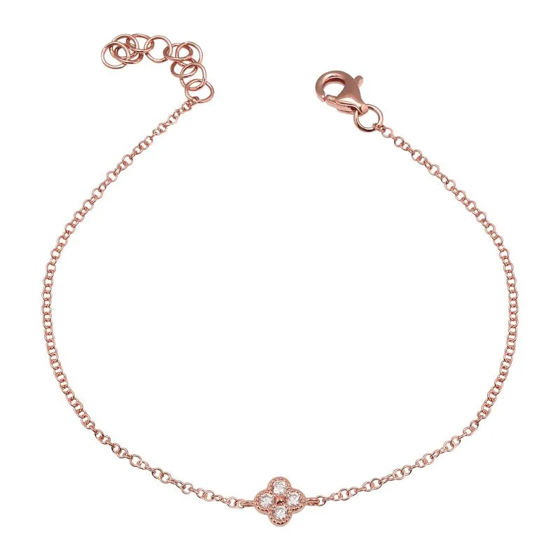 Ladies bracelets for road vibes -14K Rose Gold Diamond Clover Bracelet