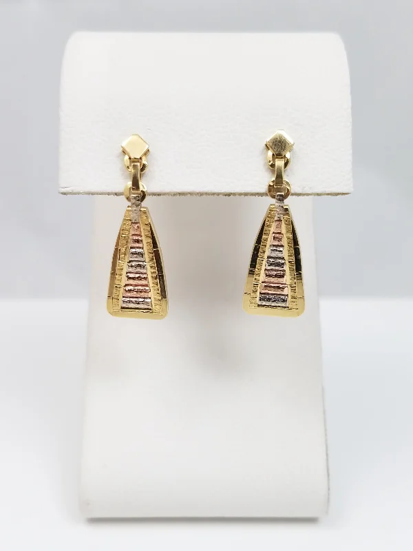 ladies-party-chandelier-earrings-Sparkly 14k Solid Tri Color Gold Riccio Style Dangle Earrings